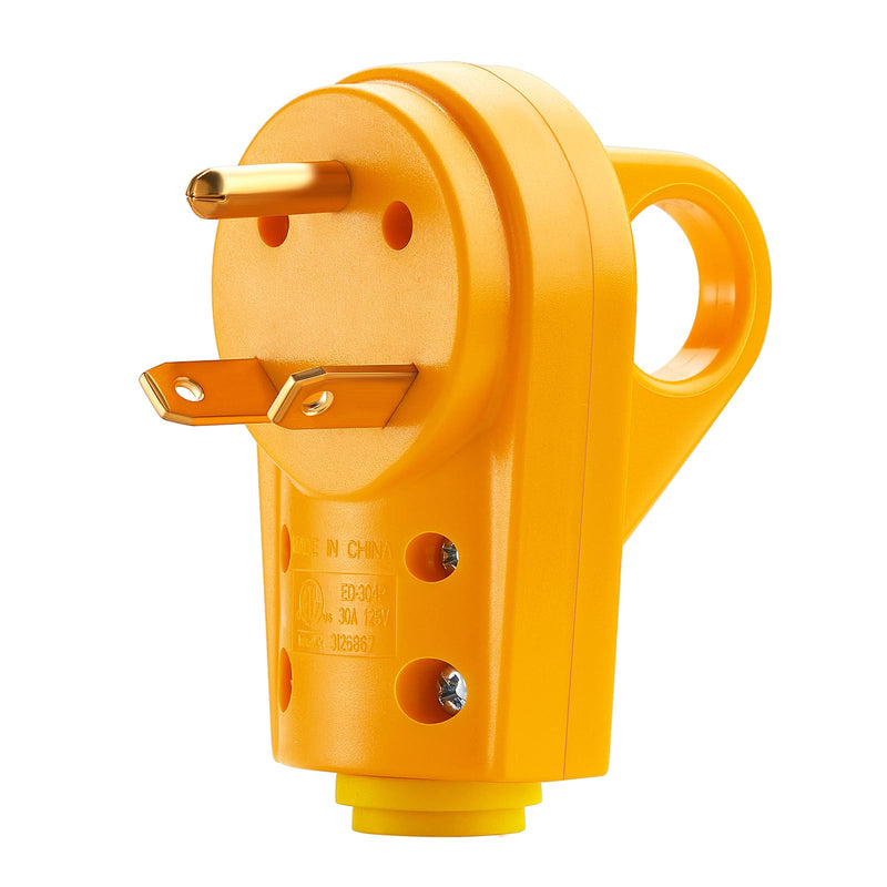 Kohree RV Replacement Plug 30 Amp Male, 125V RV Receptacle Plug, Heavy Duty RV Electrical Camper Plug Adapter with Ergonomic Grip Handle, Yellow 30A RV Male Plug