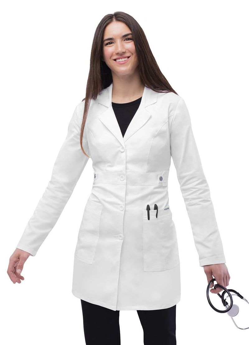Adar Universal Stretch Lab Coat for Women - 36" Tab-Waist Lab Coat Medium White