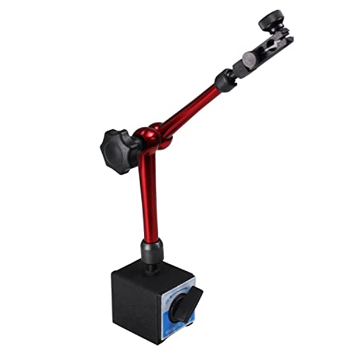 HFS(R) Dial Indicator Magnetic Base Stand with Adjustable Holder Flexible Arm for 3/8" Digital Dial Test Indicator Gauge 132lbs/60kg Max Pull 3/8" Clamping Diameter Red