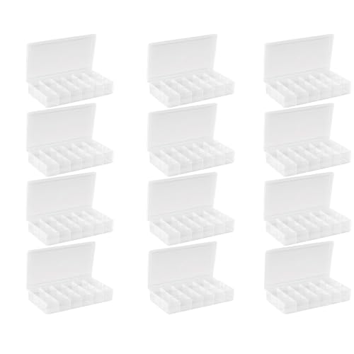 Akro-Mils 96352A Plastic Portable Parts Storage Box Bundle, Hardware and Crafts Organization Boxes with Hinged Lid and 5 Fixed Dividers, 8-Inch x 4-5/8-Inch x 1-1/2-Inch, 12-Pack, Clear