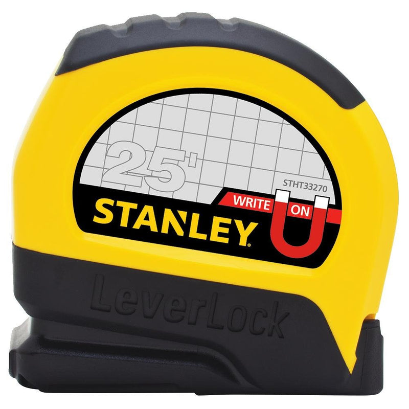 Stanley STHT33281L 25' Magnetic Tip & Fractional Read LeverLock Tape Measure Black/Yellow 7.6 m