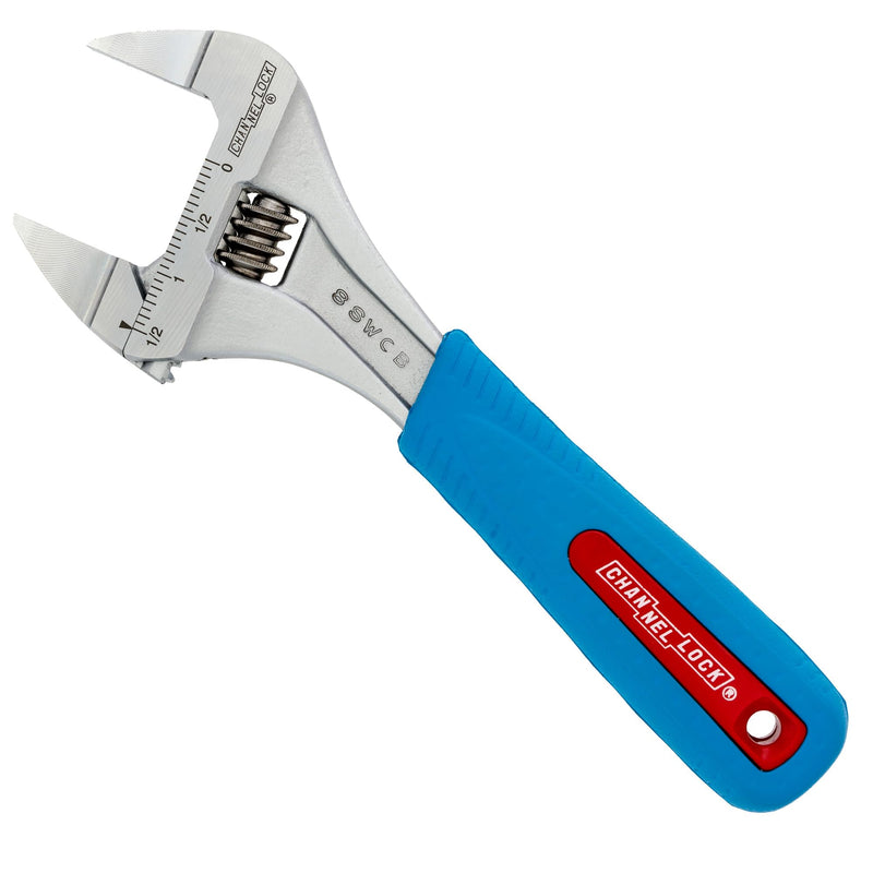 Channellock Adjustable Wrench 8SWCB Code Blue WideAzz Slim Jaw - Precise Grip, Wide Mouth - 8 In 8-Inch WideAzz Slim Jaw