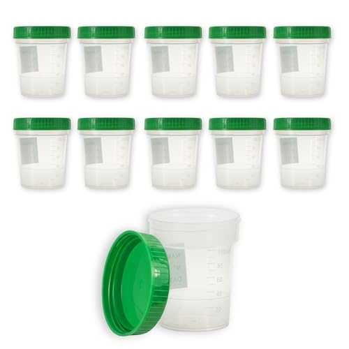 Urine Beaker - 4.23fl oz - Urine Cup with Screw On Lid - Color Green - Urine Sample Cup - Urine Cup - Plastic Cup by Medi-Inn - Green, 10 Pieces