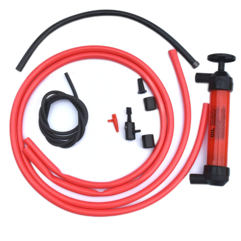 Koehler Enterprises Fuel Pump for Gas, Oil, and Liquids, Transfer Pump Kit for Automotive and Home, Safety Siphon, Red