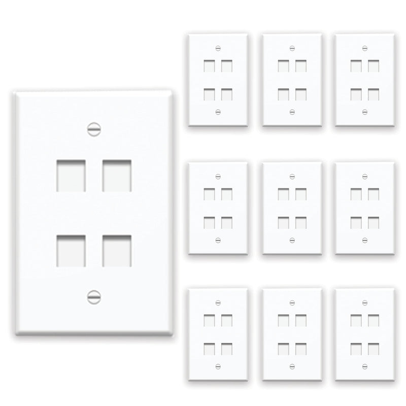 Legrand - OnQ 4 Port Keystone Single Gang Wall Plate, 1 Gang Keystone Wall Plate Supports 4 Keystone Insert, Screw-In Plastic, White, 10 Count, WP3404WH10 Pack of 10