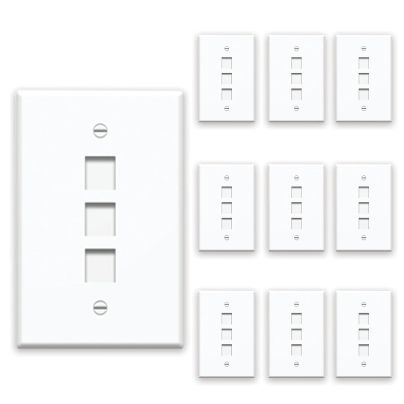 Legrand - OnQ 3 Port Keystone Single Gang Wall Plate, 1 Gang Keystone Wall Plate Supports 3 Keystone Insert, Screw-In Plastic, White, 10 Count, WP3403WH10 Pack of 10