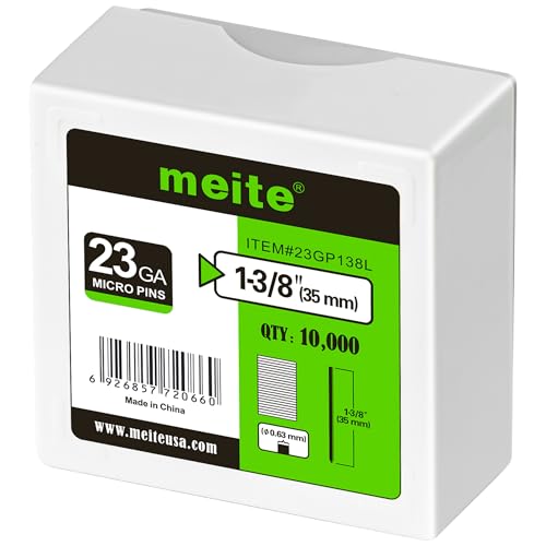 meite 23 Gauge Pin Nails, 1-3/8-Inch Micro Headless Pins for Pin Nailer - High-Quality Copper Plated Pins Nails for Nail Gun, Ideal for Fine Woodworking and Trim Work (10,000 PCS)