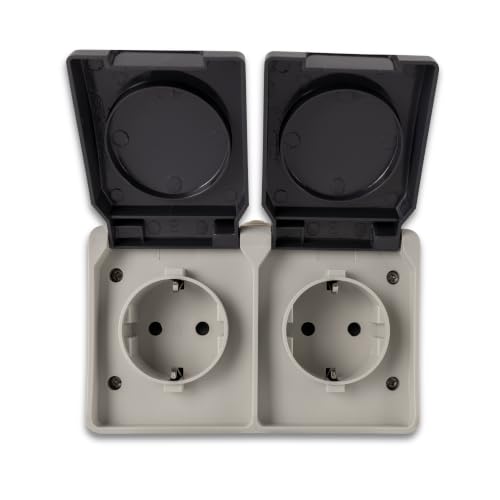 REV AquaBase Wet Room Socket 2-Way Grey | Splash-proof IP54, surface-mounted installation, two-pole up to 2.5 mm², 230 V, 16 A 1 x socket (2-way)