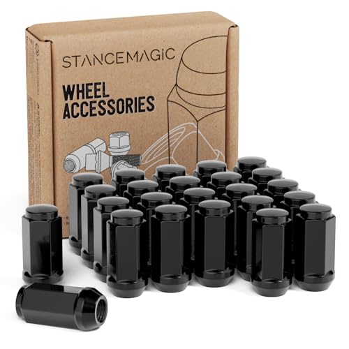 StanceMagic 24pcs 14x2 Closed End Extended Bulge Lug Nuts, Black