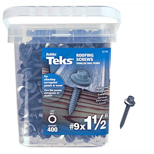 Teks #9 x 1-1/2" Metal-to-Wood Hex Head Sharp Point Roofing Screws, 400 PCS