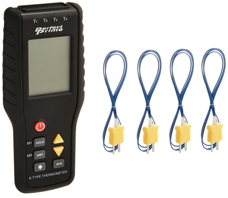 PerfectPrime TC41, 4-Channel K-Type Digital Thermometer Thermocouple Sensor -200~1372°C/2501°F, 20 x 4 Data Log Storage Function 4 CH Basic w/ Datalog
