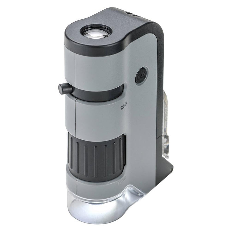 Carson MicroFlip 100-250x LED Illuminated Pocket Microscope with Smartphone Digiscoping Adapter Clip 100x-250x, Pack of 1