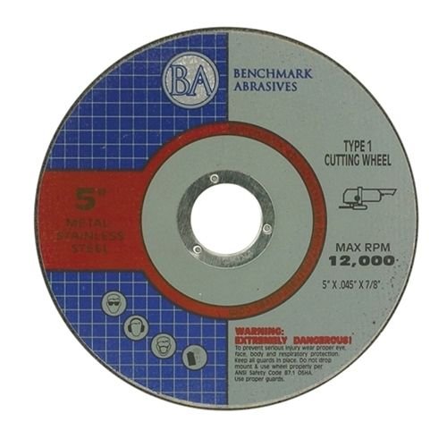 Benchmark Abrasives 5 Inch Aluminum Oxide Self Sharpening Grinder Cut Off Wheels for Meta and Steel, .045" Thick 7/8" Arbor, Angle Grinder Cutting Disc, Type 1 Thin Grinding Cutting Wheel - 25 Pack