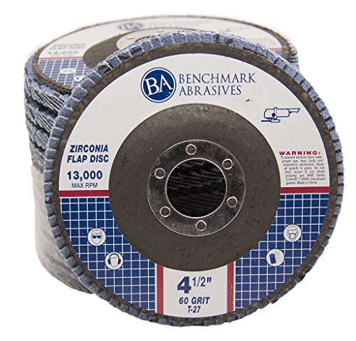 Benchmark Abrasives 4.5" Premium Zirconia Type 27 Flap Discs Grinding Wheels for Sanding Stock Rust Removal Finishing Grinding Deburring Stainless Steel, 7/8" Arbor (10 Pack) - 60 Grit