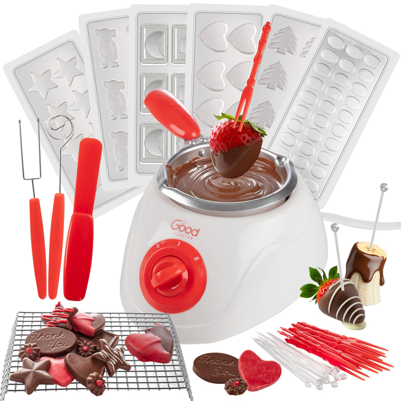 Electric Chocolate Melting Pot Set - Summer S'mores Candy Kit & Fondue w/ 30 Bonus Accessories - Dip, Drizzle, Decorate Strawberries & Marshmallows - 4th of July BBQ Party Appetizers & Desserts Single Pot