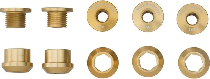 Wolf Tooth Set of 5 Chainring Bolts+Nuts for Single-Ring (1X) Drivetrains Gold