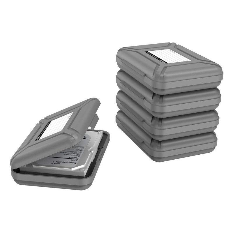 ORICO External Hard Drive Case for 3.5 Inch HDD/SSD 5 Packs Portable Hard Drive Carrying Protective Storage Box Anti-Static and Shockproof -PHX5S Grey