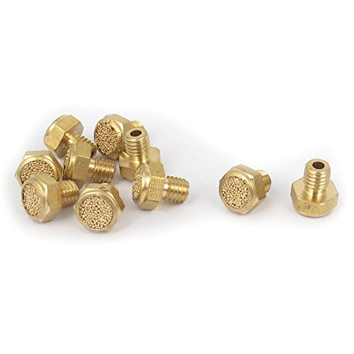 sourcing map M5 Thread Brass Pneumatic Air Breather Muffler Noise Exhaust 10pcs | Noise extraction 10pcs 10-32UNF