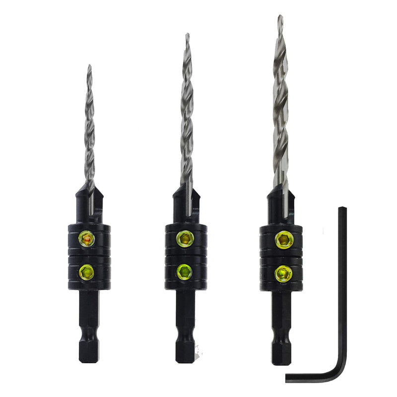 Snappy 3pc Tapered Drill Bit Countersink Set Made in USA Large Set Screws Quick