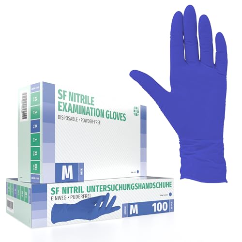 SF Nitrile Gloves M Purple - Pack of 100 Disposable Gloves, Latex-Free | Powder-free disposable gloves for tattoos, workshops, kitchens, cleaning, and household use; versatile for commercial and everyday use
