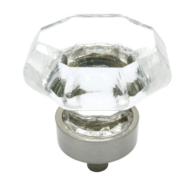 Cosmas 5 Pack 5268SN-C Satin Nickel Cabinet Hardware Knob with Clear Glass - 1-5/16" Diameter