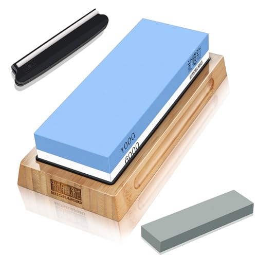 HOSHANHO Knife Sharpening Stone Set, Double-Sided Grit 1000/6000 Whetstone