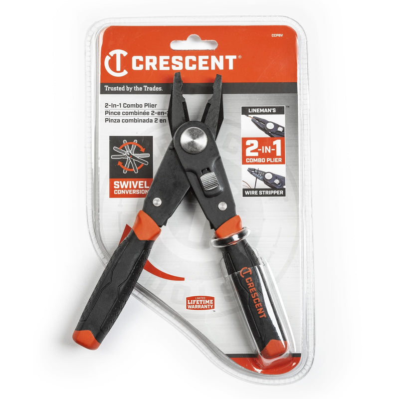 Crescent 2 in 1 Combo Dual Material Linesman's Pliers and Wire Stripper - CCP8V , Black