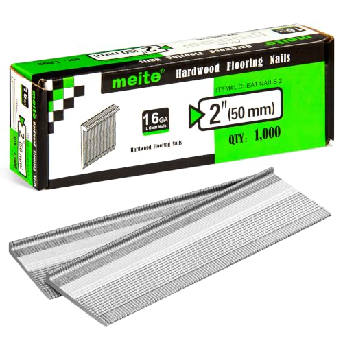 meite 16 Gauge Flooring Nails 2 Inch, 16GA L Cleat Nails 1,000Pcs 2 Inch (1 Box)