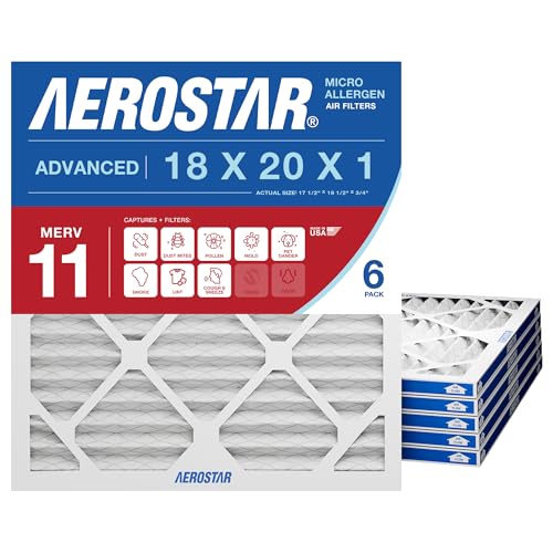 Aerostar Air Filter 18x20x1 MERV 11 AC Filter, HVAC, Furnace Filter, 6 Pack Advanced MERV 11