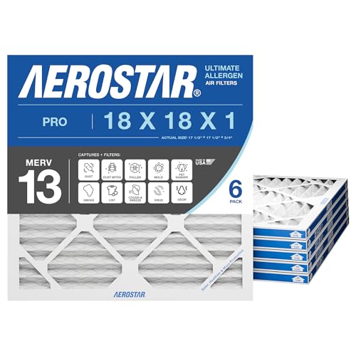 Aerostar Air Filter 18x18x1 MERV 13 AC Filter, HVAC, Furnace Filter, 6 Pack Pro MERV 13