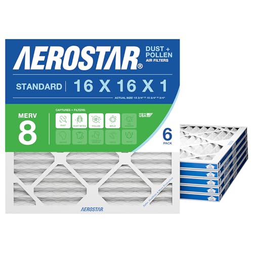 Aerostar Air Filter 16x16x1 MERV 8 AC Filter, HVAC, Furnace Filter, 6 Pack Standard MERV 8