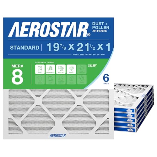 Aerostar 19.875x21.5x1 MERV 8 Air Filter, 6 Count, ACTUAL SIZE (19.875 x 21.50 x 0.75), HVAC, Air Conditioning & Furnace Filter Captures Dust, Lint & Pollen (MPR 600 / FPR 5), Made in USA 6 PACK MERV 8 Standard