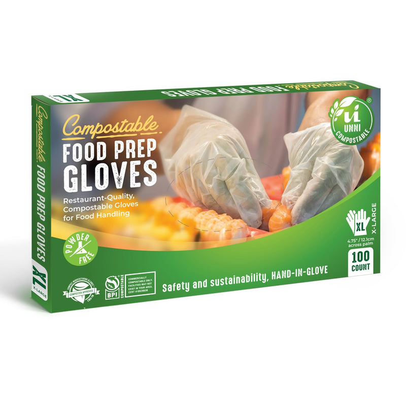 UNNI Compostable Food Prep Gloves, For Food Handling, ASTM D6400, US BPI, CMA & Europe OK Compost Certified Medium 100 Count (Pack of 10)