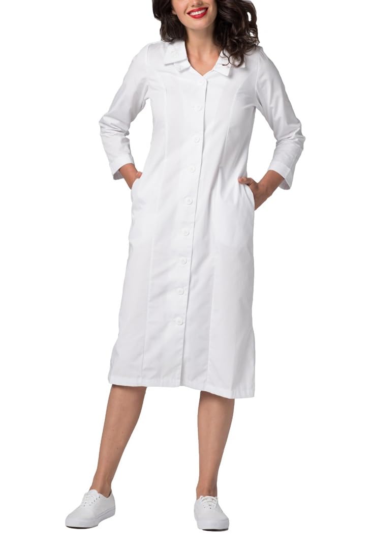 Adar Universal Scrub Dress for Women - Embroided Collar Dress 16 White