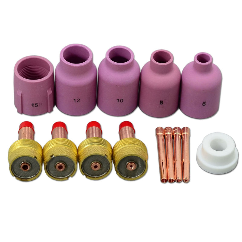 RIVERWELD TIG Gas Lens Collet Bodies Jumbo Large Diameter 45V116 1/16", 45V64 3/32, 995795 1/8", 45V63 5/32" Alumina Nozzle Ceramic Cup 57N 53N series for SR WP 17 18 26 TIG Welding Torch 14pcs Assorted Size 14pcs