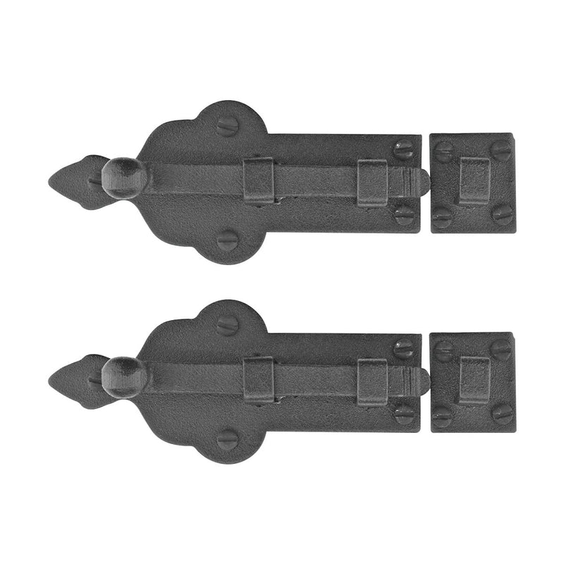 Renovators Supply Manufacturing Slide Bolt Latch 3 3/4 in. Black Wrought Iron Ball Tip Style Slide Bolt with Mounting Hardware Pack of 2 3.75 inch - Ball Tip