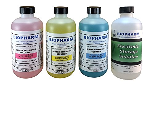 Biopharm pH 4.00, 7.00 & 10.00 Calibration Buffers & ESS, 250mL Ea (4-Pack)