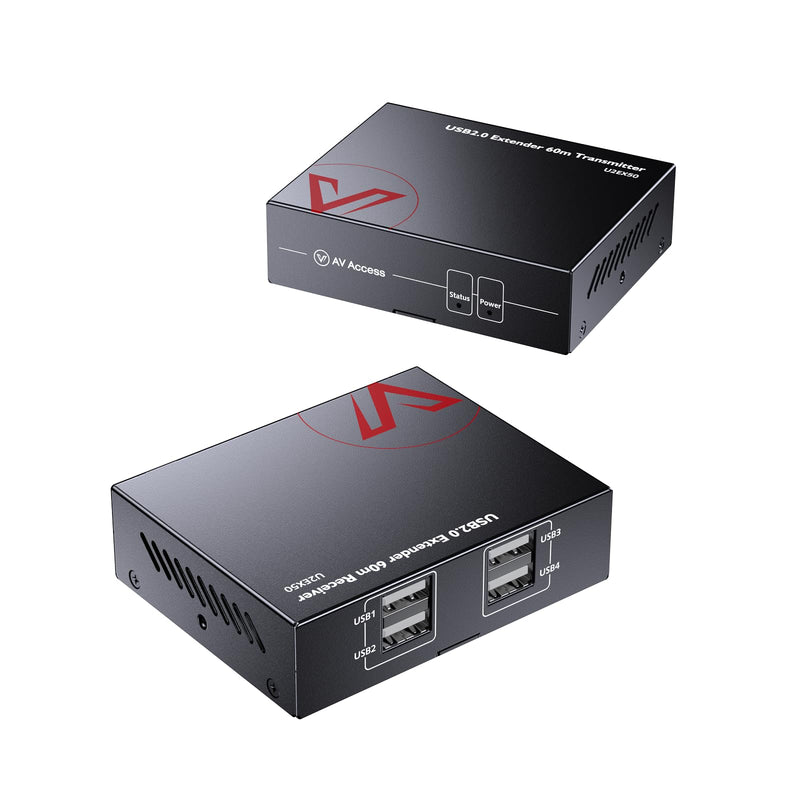 AV Access USB Extender Over Cat5e/6 196ft/60M, 4 USB 2.0 Ports, Plug and Play, No Driver, Supports All Operating System, Two Webcams Work Synchronously, Keyboard and Mouse Over Ethernet usb 2.0 extender 200ft (Power on RX Side)