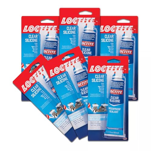Loctite Silicone Sealant, Clear, 2.7 fl oz Tube, 6 Pack - 100% Waterproof Sealant for Glass, Ceramic, Wood, Plastic & More 6 Pack 2.7 oz Tubes