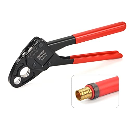 IWISS Combo Angle Head Pex Pipe Plumbing Crimping Tool for Copper Crimp Jaw Sets 1/2" & 3/4" with Go/No-Go Crimp Gauge Crimper