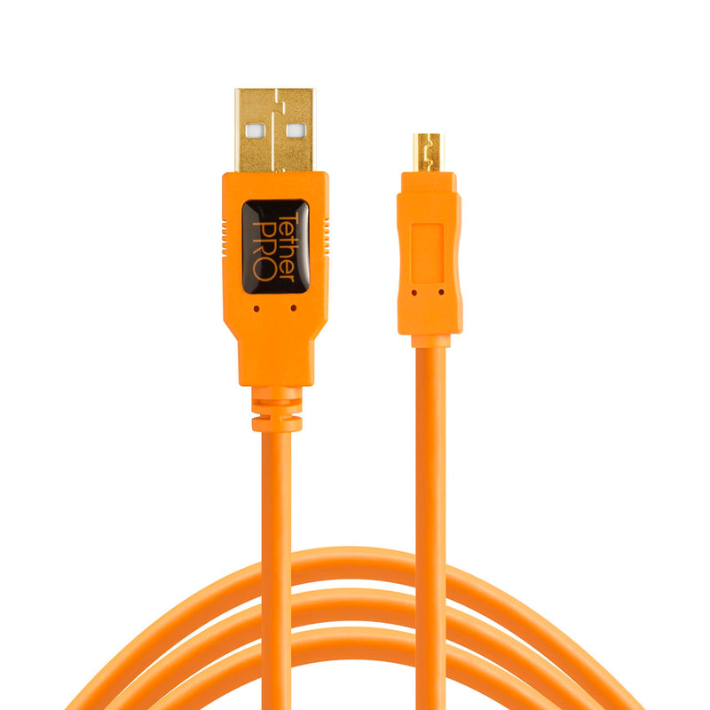 Tether Tools TetherPro USB 2.0 to Mini-B 8-Pin Cable | for Fast Transfer Between Camera and Computer | High Visibility Orange | 15 Feet (4.6 m) 15 Feet (4.6 m) 1