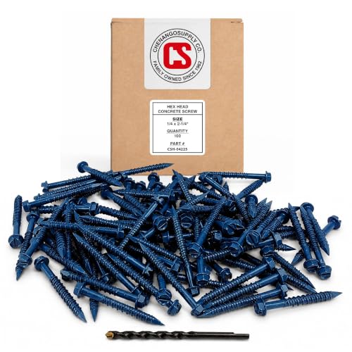 Hex Head Concrete Screw Anchor (1/4 x 2-1/4") 100 Pieces with Drill Bit (Miami-Dade Compliant) Chenango Supply