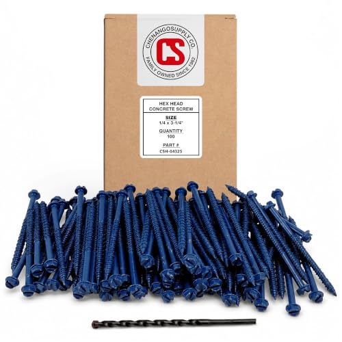 Hex Head Concrete Screw Anchor (1/4 x 3-1/4") 100 Pieces with Drill Bit (Miami-Dade Compliant) Chenango Supply
