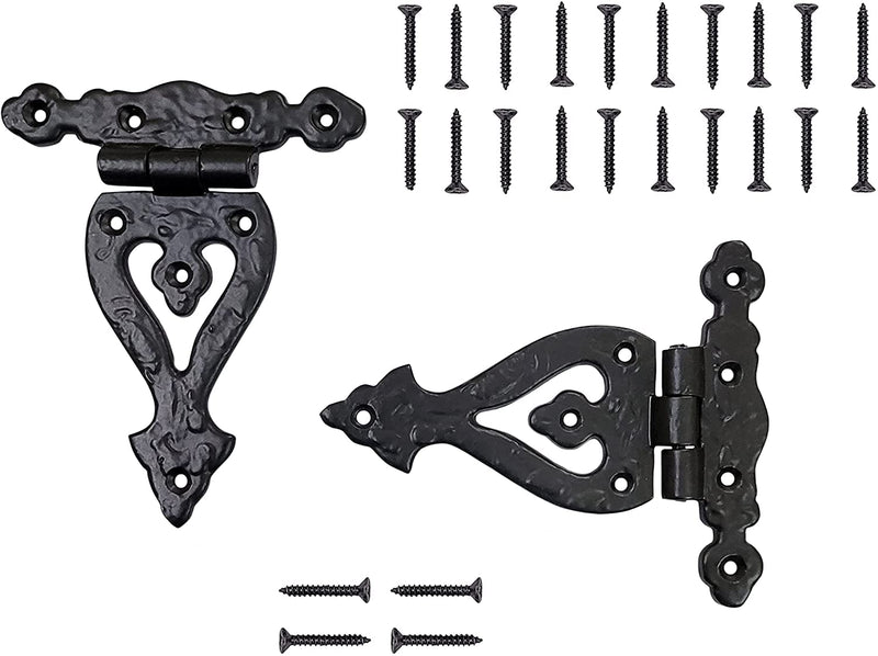 Adonai Hardware Alleluia Antique Cast Iron Vintage Heavy Duty T Hinges (5.3" x 2 Pack, Matte Black) for Barn Doors, Gates, Cabinets, Wardrobes, Sheds, Windows, Wooden Box, Chest and Trunks 5.3 Inch x 2 Pack (T Hinge) Matte Black (Iron)