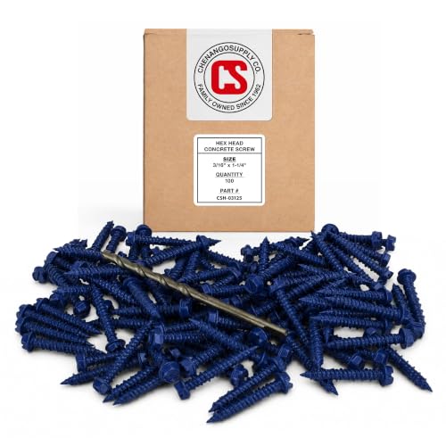 Hex Head Concrete Screw Anchor (3/16 x 1-1/4") 100 Pieces with Drill Bit (Miami-Dade Compliant) Chenango Supply 1.25 inches