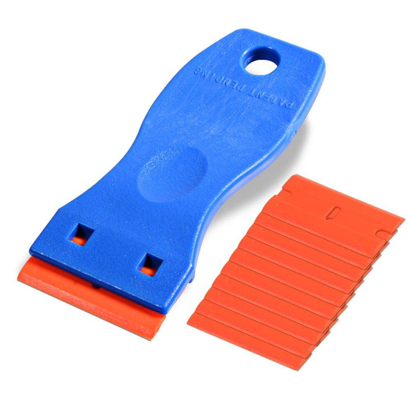 Ehdis 1.5" Plastic Razor Scraper with 10pcs Double Edged Plastic Blades for Removing Labels Stickers Decals on Glass Windows-Blue Blue - NewNest Australia
