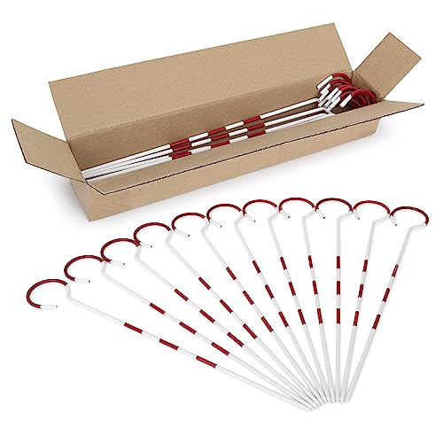 AdirPro 14 in Chaining Pin Set, 11-Piece | Heavy-Duty Steel Surveying Marking Pins | Alternating Red & White Bands | Includes Carrying Ring | Ideal for Land Surveying & Distance Measuring