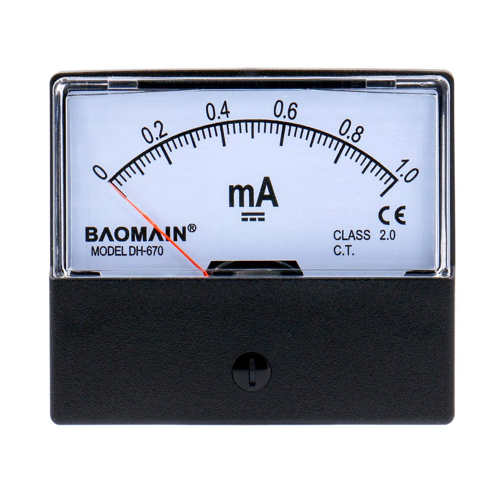 Baomain Ammeter DH-670 DC 0-1 mA Rectangular Ampere Needle Panel Meter Gauge Amperemeter