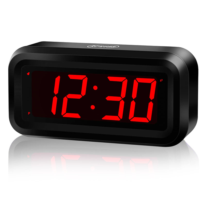 KWANWA Alarm Wall Small Clock, Battery Operated, Adjustable 3-Level Led Brightness, Dim Night Model, 12/24Hr, Cordless, Constantly 1.2'' Red Digits Display for Bedroom/Travel Black Case-red Led