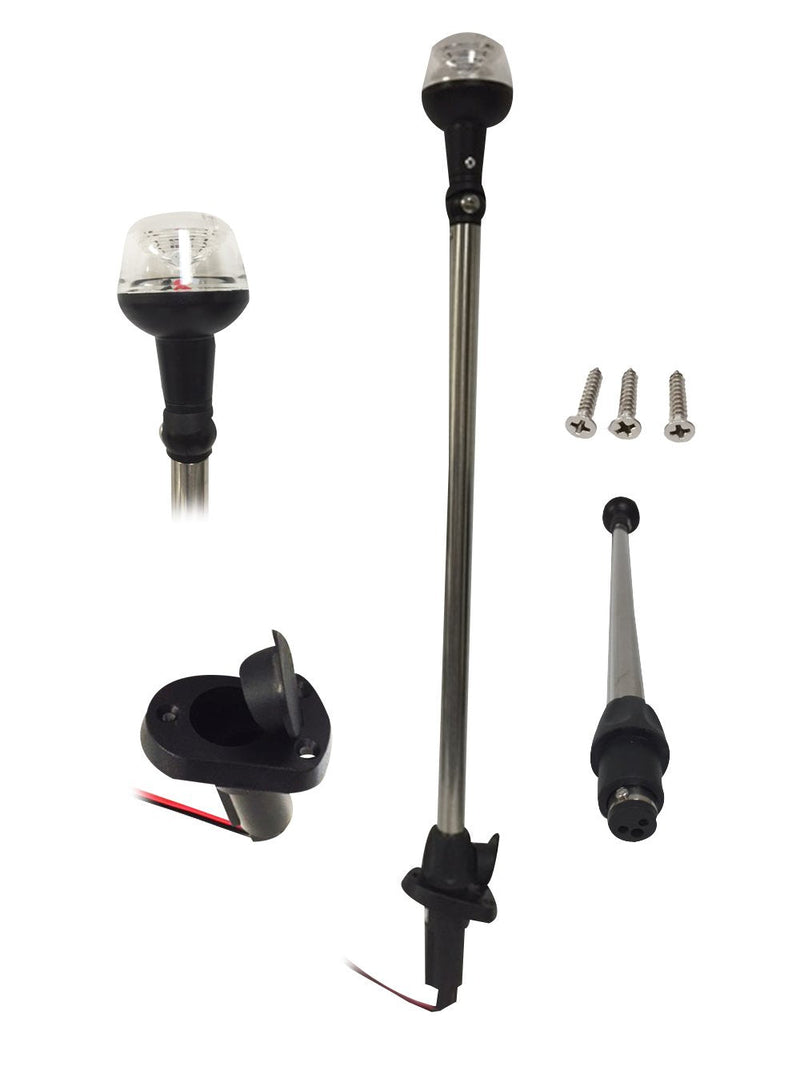 Pactrade Marine Boat 25" LED All-Around Stern Pole Light w/Base USCG 2NM for Pontoon, Sport and Fishing Boat